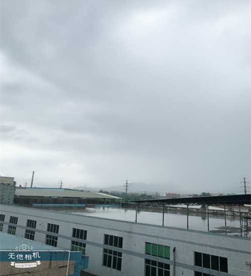 臺風(fēng)貝碧嘉登錄啦，僑洋實業(yè)環(huán)形變壓器制造基地已是大雨傾盆。